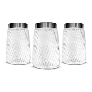 Conjunto 3 Potes Vidro Tampa Rosca Inox 1500ml Cozinha Trava Conjunto 3 Potes Vidro Tampa Rosca Inox 1500ml Cozinha Trava
