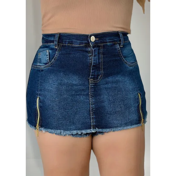 Short Saia Jeans Plus Size Feminino Com Lycra