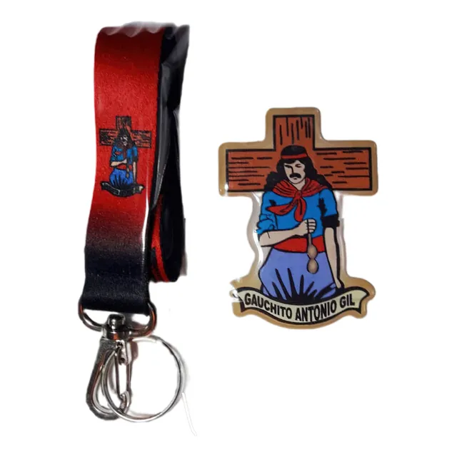 2 Llaveros Gauchito Gil Mosquetón Metalico + Stickers Uvdtf