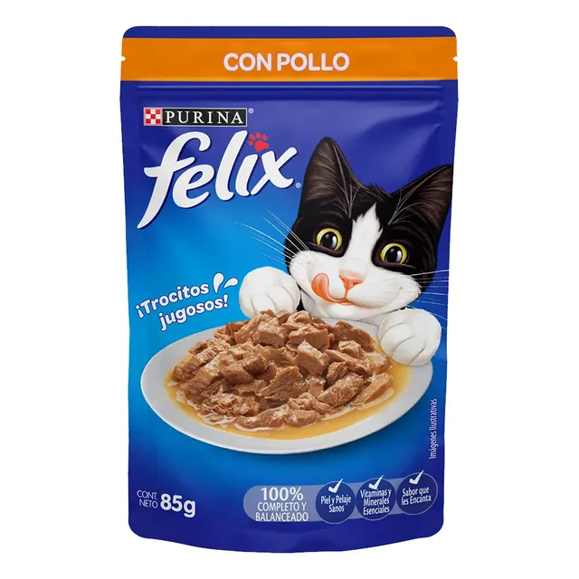 Alimento Felix Para Gato Adulto Sabor Pollo 15 Sobres De 85 gr C/u