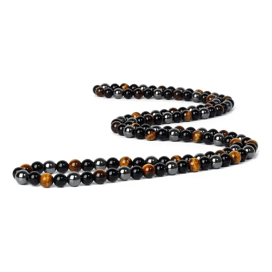 Collar Triple Protección Obsidiana Ojo De Tigre Y Hematite