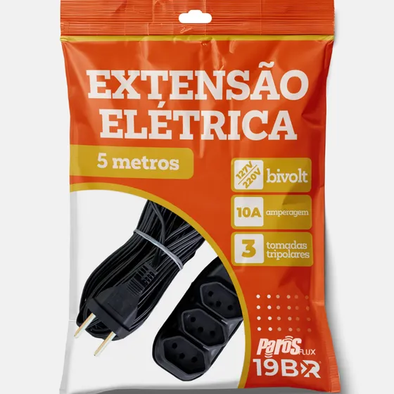 Extensão Elétrica 5 Metros 127/220V Preto 3 Tomada Tripolar 127/220v