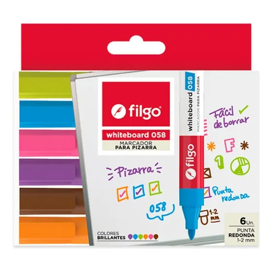 Marcadores Para Pizarra Filgo Colores Brillantes Pack X6