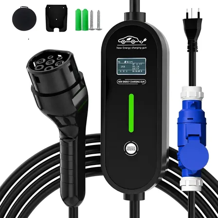 7kw Carregador Carro Elétrico Portátil Rápido 32a Tipo 2 Preto