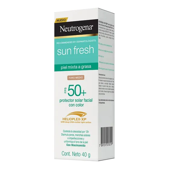 Protector Solar Facial Tono Medio Neutrogena Sun fresh Derm care Niacinamida FPS50+ 40g