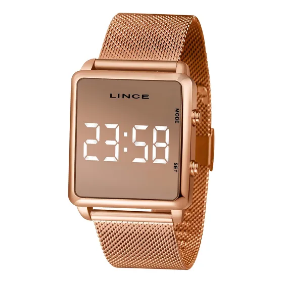 Relogio Lince Feminino Mdr4619l Bxrx Digital Rose Quadrado Fundo Rose Espelhado