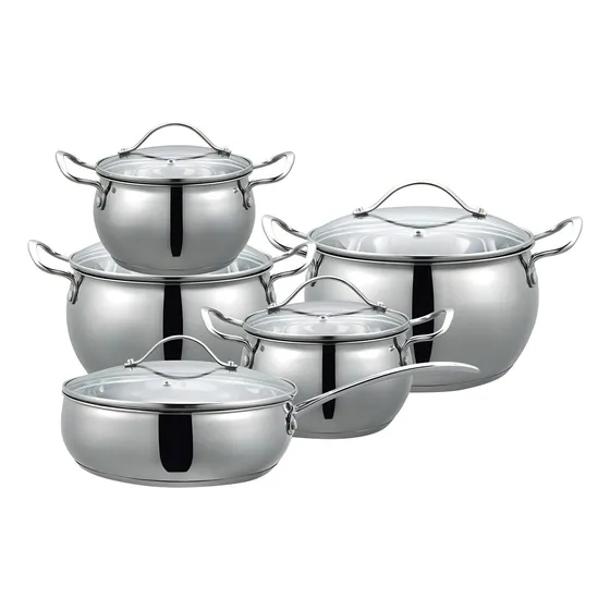 Batería Cocina 10 Piezas Con Tapa De Vidrio Ilko Color Acero
