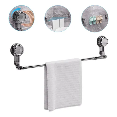 Porta Toalha Banheiro Ventosa 60-120cm Sem Furo Suporte Cinza