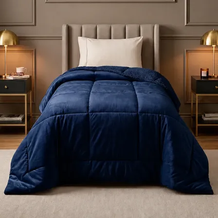 Coberdrom Edredom Solteiro Dupla Face Plush Sherpa Inverno Azul