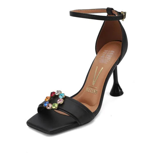 Sandalia Tacón Negro Aplique Vizzano