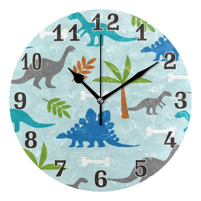 Bonito Reloj Pared Acrilico Redondo Patron Dinosaurio