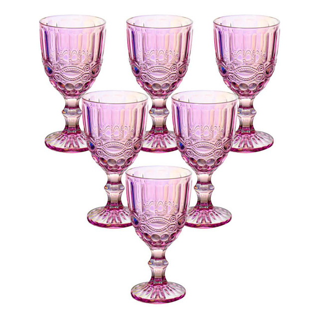 Taças De Vidro Rosa Furta-cor Lace 330ml 6peças Haus Concept Taças De Vidro Rosa Furta-cor Lace 330ml 6peças Haus Concept