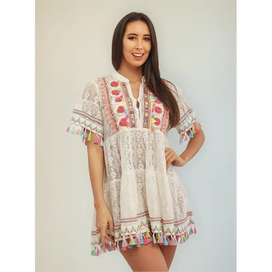 Vestido De Encaje Y Bordados