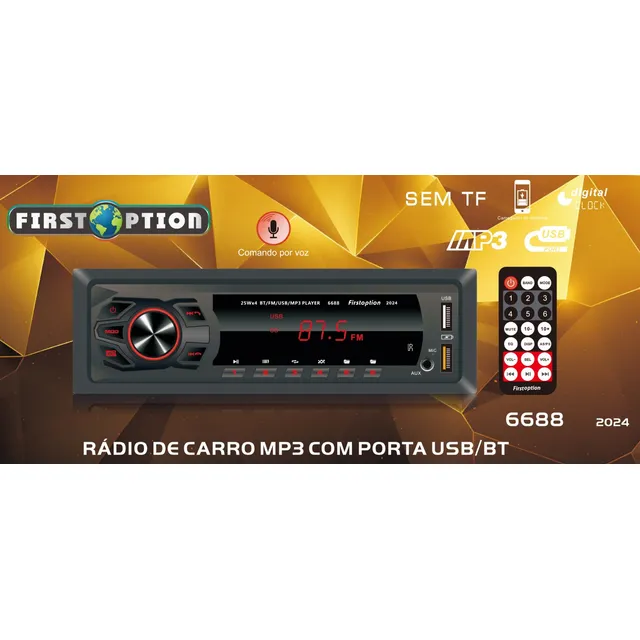 Mp3 Player First Option 6688 Som Automotivo Radio Bluetooth 25w Fm Usb Pen Drive Bt Carro Caminhonte 1 Din Caixa Bob Saida Rca