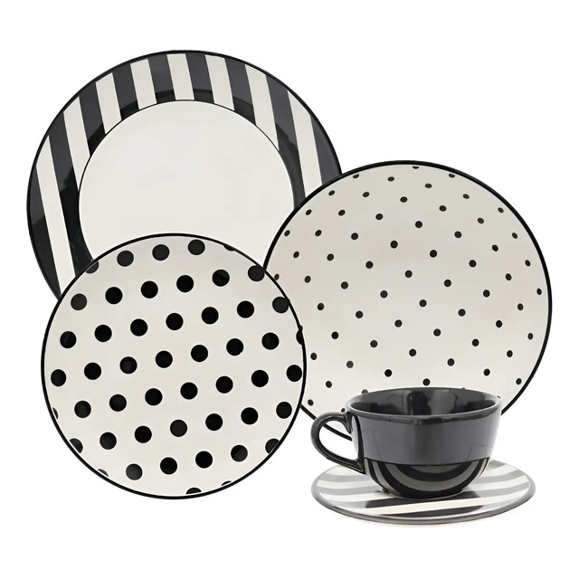 Aparelho De Jantar E Chá 20 Peças Unni Stripes And Dots Cor Multicor Oxford Estampado