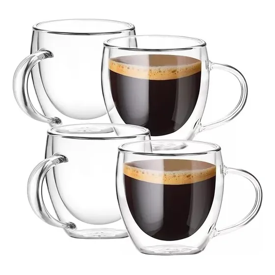 4 Tazas Café Doble Pared Borosilicato 150ml Pocillo 5onzas Color Trasparente Posillo 150ml