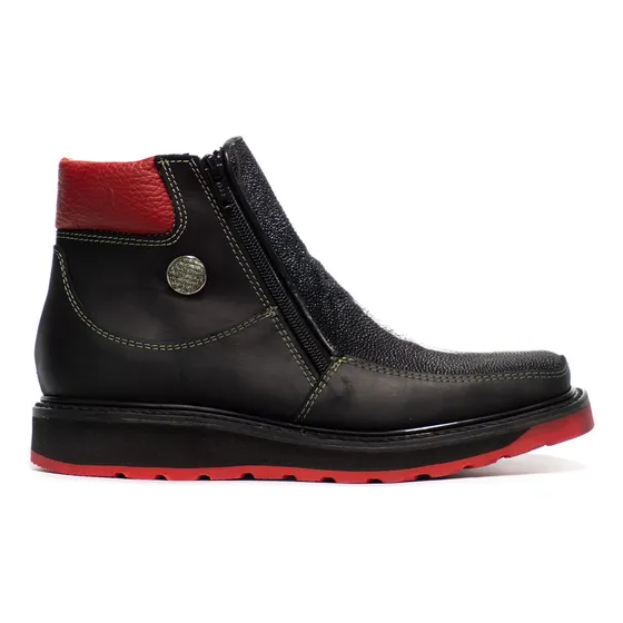 Botín Para Hombre En Piel De Mantarraya Negro Suela Roja 