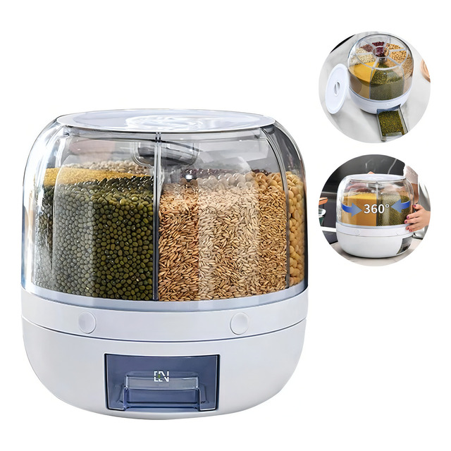 Inspire Casa Dispenser De Alimentos E Grãos Giratório Com 6 Divisões Cor Branco Inspire Casa Dispenser De Alimentos E Grãos Giratório Com 6 Divisões Cor Branco
