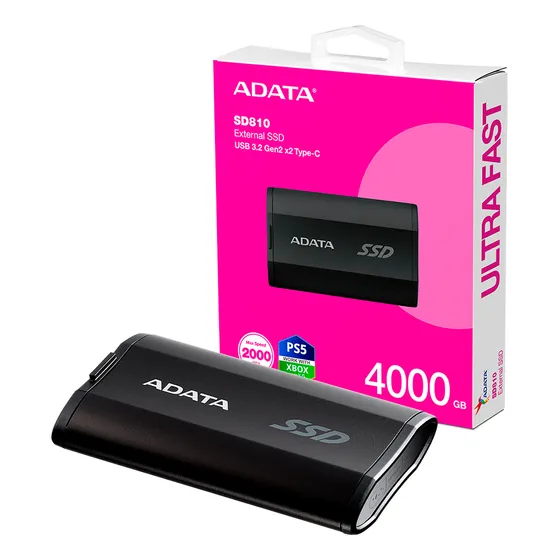 Unidad Solida Externa Adata Sd810 4tb Usb 3.2 (usb-c) Color Negro