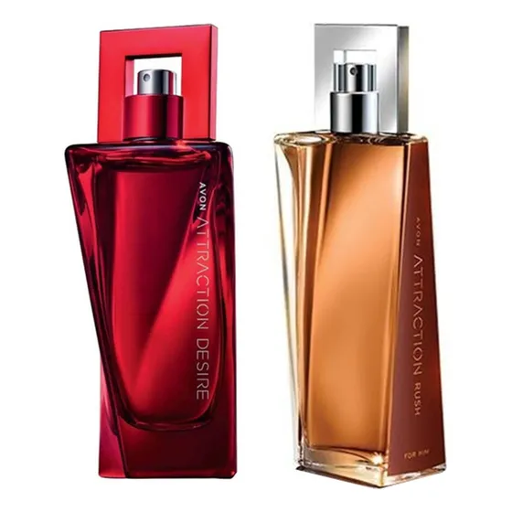 Combo Avon Attraction Rush For Him Deo Parfum 75ml + Attraction Desire For Her Deo Parfum 50ml + Shampoo Cabelo E Corpo 90ml