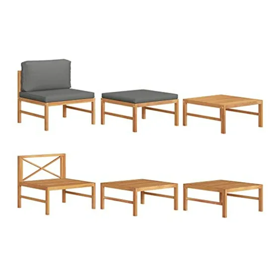 Set De Sala De Patio De Madera De Teca De 3 Piezas Con Cojin