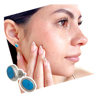 Aretes Turquesa Oval Plata Sólida Ley.925 Aretes Turquesa Oval Plata Sólida Ley.925