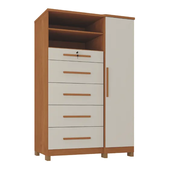Cômoda Sapateira E Cabideiro Multiuso 5 Gavetas Imperial Cor Madeir/off