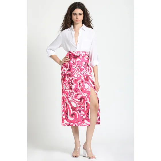 Falda Midi Estampado Rosa Liola
