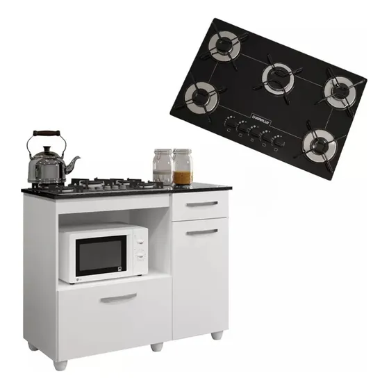 Kit Balcão Para Cooktop 2 Portas Com Cooktop 5 Bocas Preto