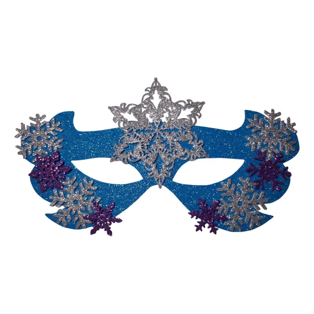Antifaces Frozen Copos De Nieve Goma Eva Glitter(10 U Total) Celeste Claro Modelo Nro.1