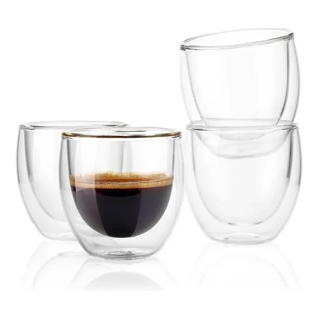 Pack 4 Vasos De Vidrio Doble Pared Té Café Sin Asa 250ml