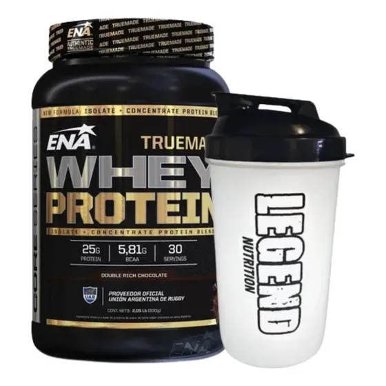 Suplemento En Polvo Proteina Ena Sport True Made 930g Chocolate + Vaso Shaker Legend 600ml