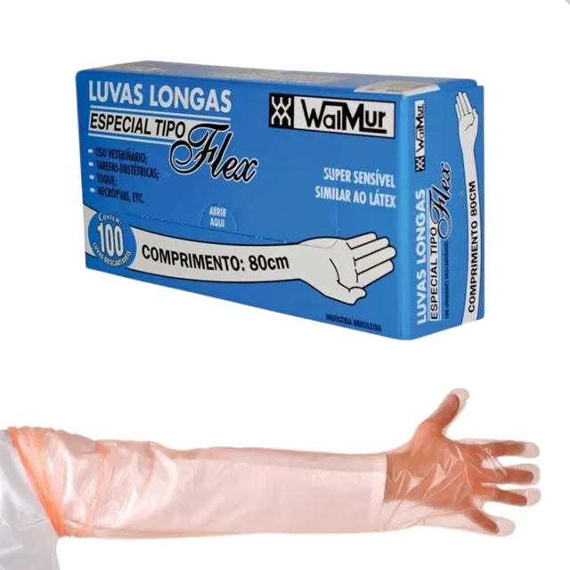 Luva Descartável P/ Inseminação Artificial E Palpação C/100