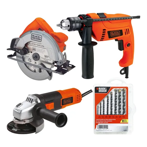 Taladro + Sierra Circular + Amoladora + Brocas Black Decker