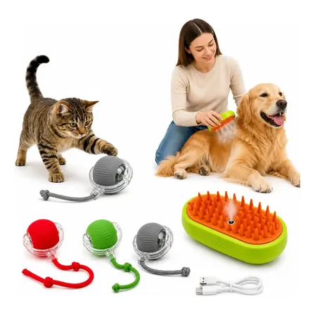 Kit Escova Eletrica Pet Brinquedo Interativo Bola Giratoria Sortidos