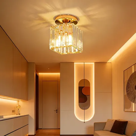 Luminária Plafon Teto Led Sobrepor Moderna Dourada Acrílico 127/220v Dourado