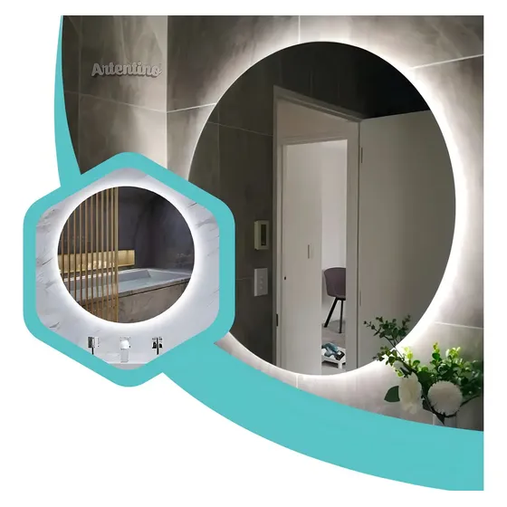 Espejo Redondo Pared Baño Con Luz Led 60 Cm 4m Listo Colocar Color Del Marco Borde Pulido | Cuotas sin interés