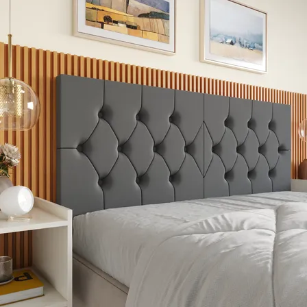 Cabeceira Cama Box Casal Estofada Moderna Suede Cinza