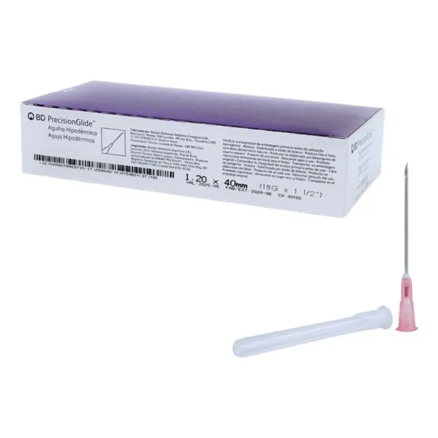 Agulha Descartavel 18g 40x12 Bd Rosa Aspiração Caixa 100 Un