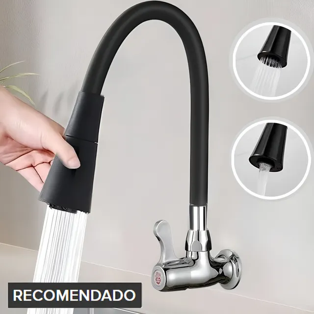 Torneira Gourmet Luxo Flexível Cozinha Parede 2 Jatos Pia Cor Preto - Marca Camperluz