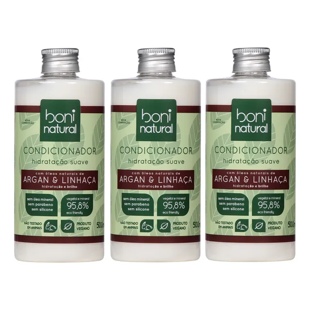 Kit 3 Condicionador Boni Natural Argan E Linhaça 500ml