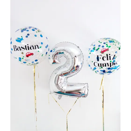 2 Globo Burbuja Personalizado + Numero 70cm Inflado C/ Helio