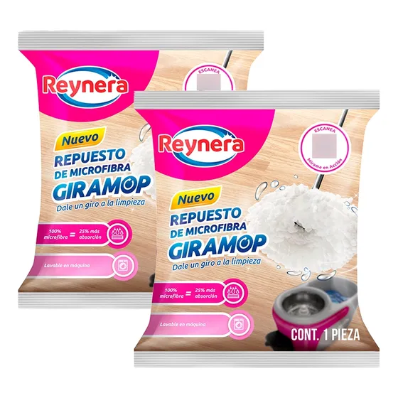 2 Repuestos Gira Mop Trapeador Microfibra Cubeta Reynera