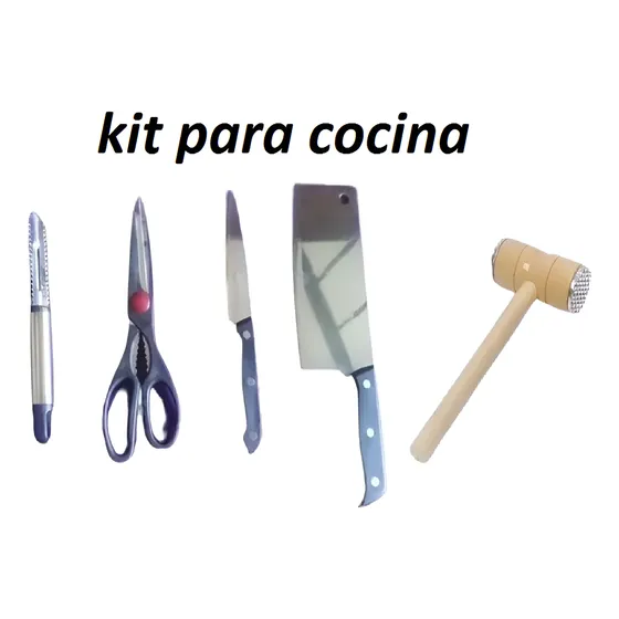Kit  De Cocina Ablandador Pela Papa Tijera Hacha Cuchillo