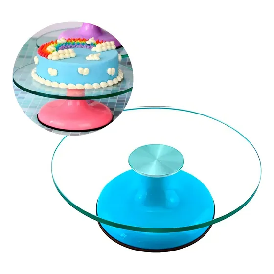 Base Giratoria Tortas Plato Azul Giratorio Base Vidrio 30cm Porta Cupcakes Base Para Torta Plato Giratorio Pasteleriacl Alzadores Torta Exhibición Bases Para Tortas