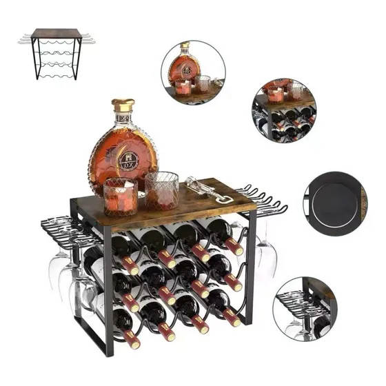 Encimera De Estante De Vino Apilable, 12 Botellas De 3 Nivel 4-6 Portavasosporta Vino Botellas Rack Metálico Plegable 12 Botellas