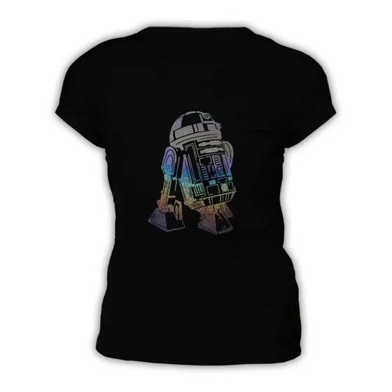 Polera Negra Mujer - R2-d2 Star Wars Holografico 