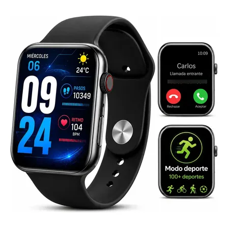 Smartwatch T900 Con Llamadas Bluetooth Para Android Y Ios Negro Silicona