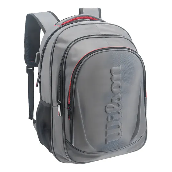 Mochila Wilson Reforzada Porta Notebook Con Puerto Usb Escolar Gym Tapa Dura Urbana Color Gris 11115
