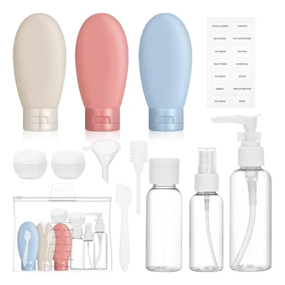 Juego 12 Piezas Contenedor Botellas Para Viaje Crema Shampoo